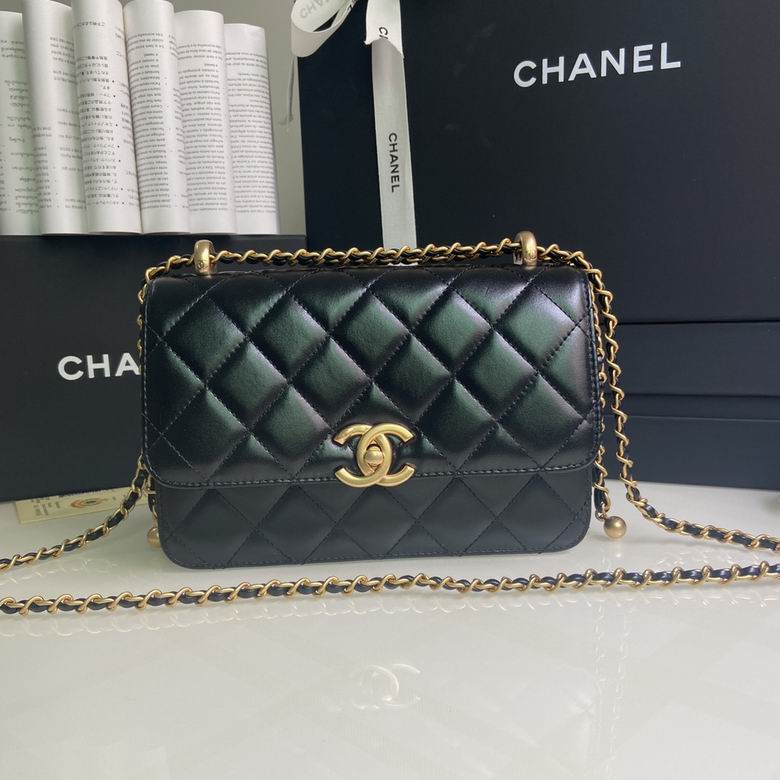 Chanel Wallet on Chain Flap Bag in Black Quilted Leather with Gold Chain