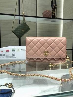 Chanel Wallet on Chain in Pink Quilted Lambskin with Gold Ball Chain