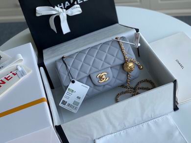 Chanel Wallet on Chain Quilted Crossbody Bag in Gray with Gold Ball Chain