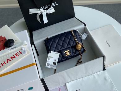 Chanel Mini Flap Bag with Gold Ball Charm Chain in Navy Quilted Leather