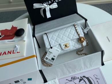 Chanel Wallet on Chain Mini Flap Bag in White Quilted Leather with Gold Ball