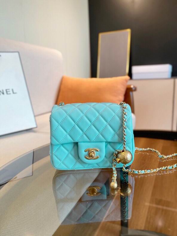 Chanel Wallet on Chain Crossbody Bag in Turquoise Quilted Leather with Gold Ball