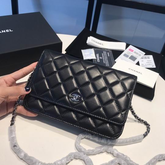 Chanel Classic Wallet on Chain WOC in Black Quilted Lambskin with Silver Hardware