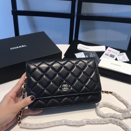 Chanel Wallet on Chain WOC Quilted Crossbody Bag in Black Lambskin
