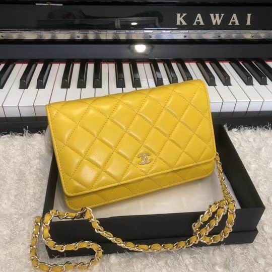 Chanel Wallet on Chain in Yellow Quilted Lambskin with Gold Chain Strap