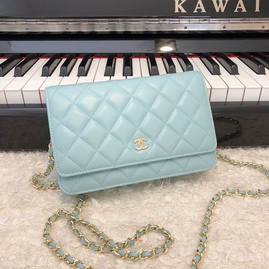 Chanel Wallet on Chain Crossbody Bag in Light Blue Quilted Leather