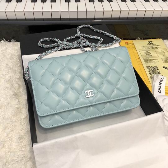 Chanel Classic Wallet on Chain in Light Blue Quilted Lambskin with Silver Hardware