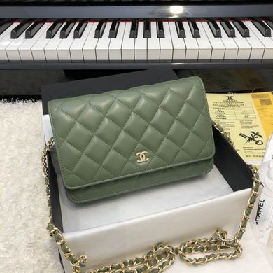 Chanel Classic Wallet on Chain in Sage Green Quilted Lambskin with Gold Chain