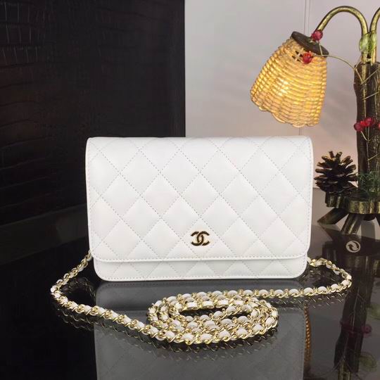 Chanel Classic Wallet on Chain in White Quilted Leather with Gold Chain