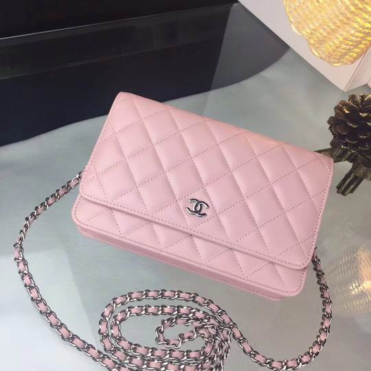 Chanel Classic Wallet on Chain in Pink Quilted Lambskin with Silver Hardware