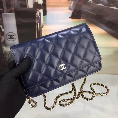 Chanel Classic Wallet on Chain WOC in Navy Quilted Lambskin with Gold Chain