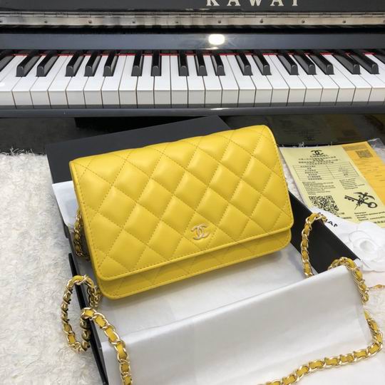 Chanel Classic Wallet on Chain WOC in Yellow Quilted Lambskin with Gold Chain