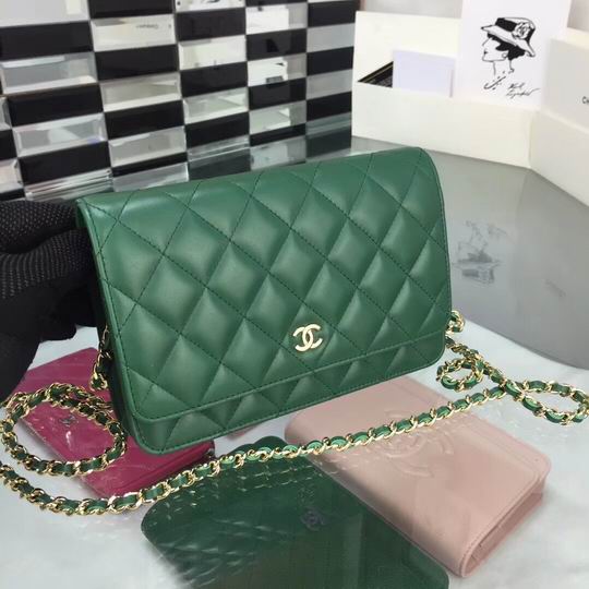 Chanel Wallet on Chain WOC 33814 Crossbody in Green Quilted Lambskin