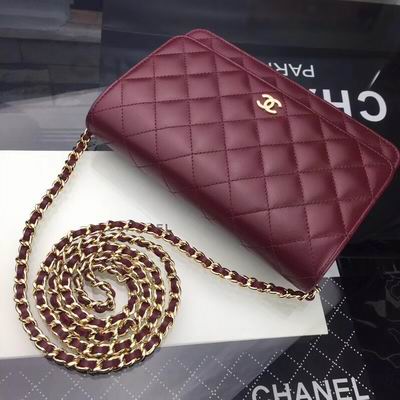 Chanel Wallet on Chain Quilted Crossbody Bag in Burgundy Lambskin with Gold Chain