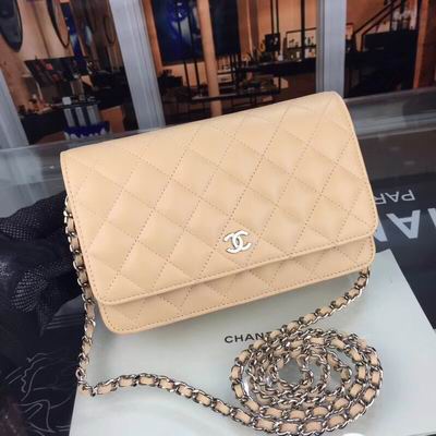 Chanel Wallet on Chain 33814 Crossbody in Beige Quilted Leather
