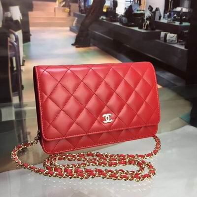 Chanel Classic Wallet on Chain WOC in Red Quilted Lambskin with Gold Chain