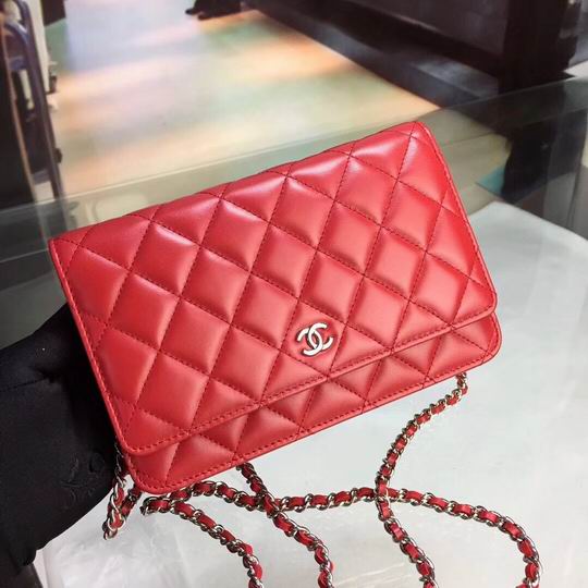 Chanel Classic Wallet on Chain WOC in Red Quilted Lambskin with Silver Hardware