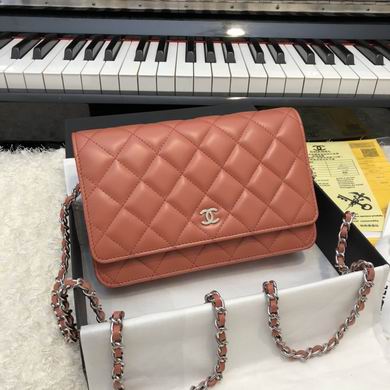 Chanel Classic Wallet on Chain WOC in Coral Pink Quilted Lambskin
