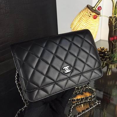 Chanel Classic Wallet on Chain WOC in Black Quilted Lambskin with Silver Hardware