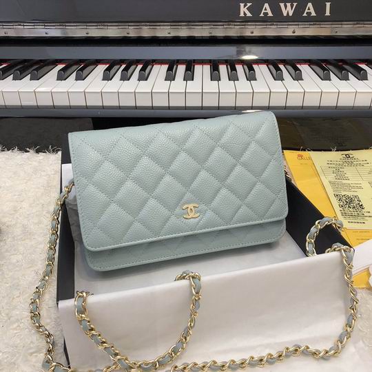 Chanel Classic Wallet on Chain in Light Blue Quilted Grained Leather