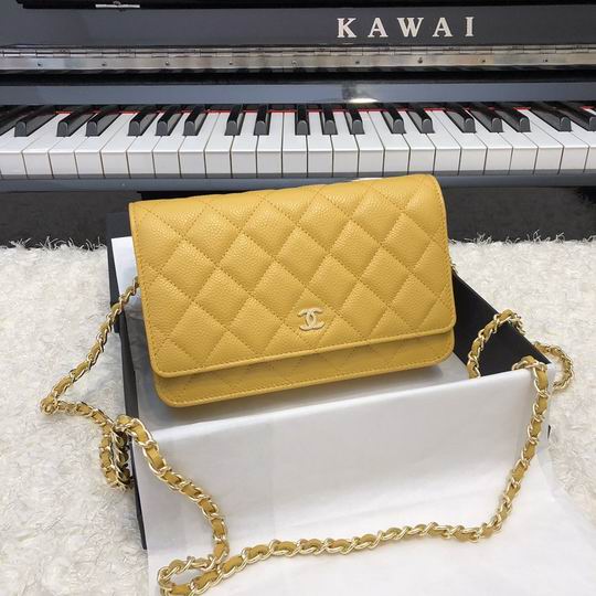 Chanel Classic Wallet on Chain in Mustard Yellow Quilted Grained Leather