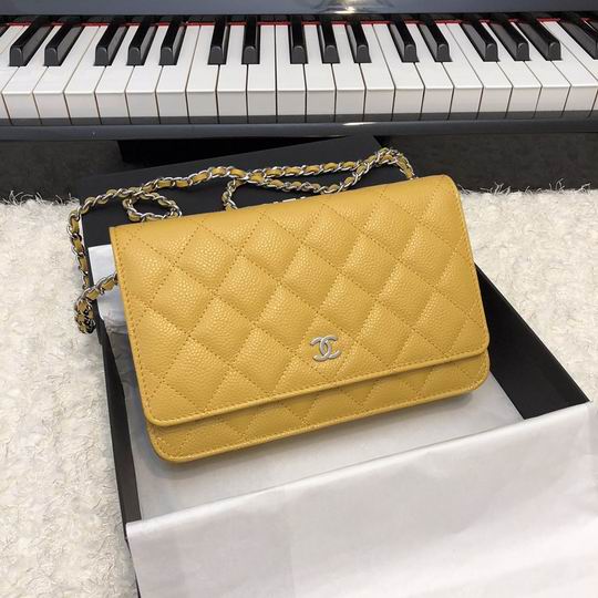 Chanel Classic Wallet on Chain in Yellow Quilted Grained Leather