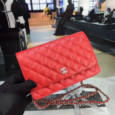Chanel Classic Wallet on Chain WOC Crossbody Bag in Red Quilted Leather
