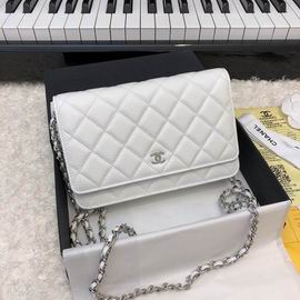 Chanel Wallet on Chain Quilted Crossbody Bag in White Leather with Silver Chain