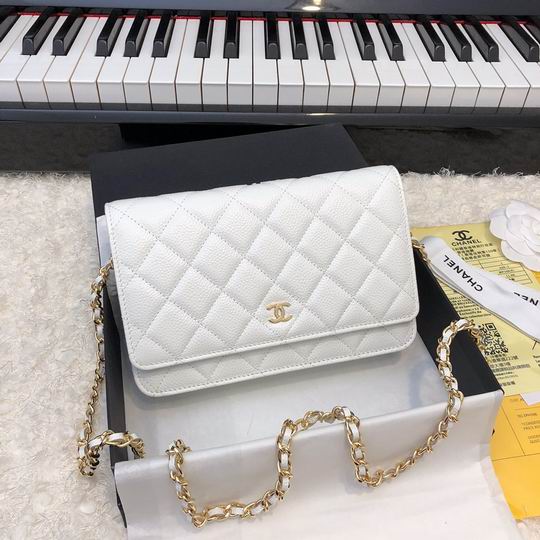Chanel Classic Wallet on Chain WOC in White Quilted Caviar Leather