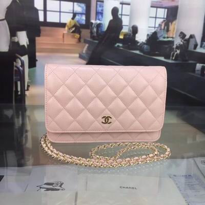 Chanel Classic Wallet on Chain in Light Pink Quilted Leather with Gold Chain