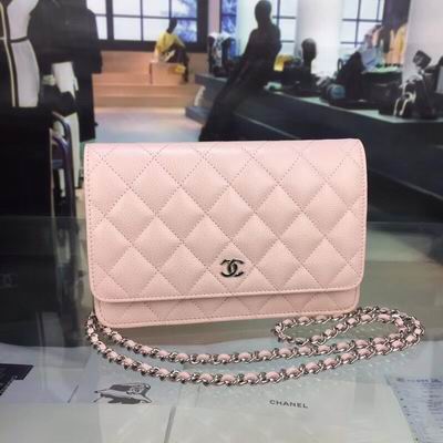 Chanel Classic Wallet on Chain in Light Pink Quilted Grained Leather