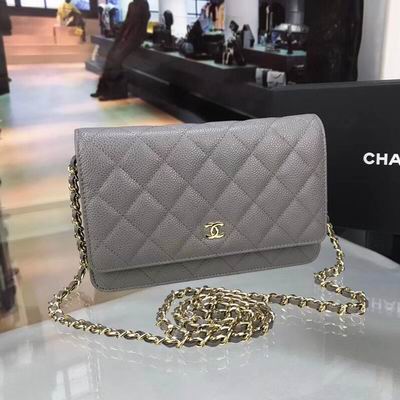 Chanel Classic Wallet on Chain in Gray Quilted Caviar Leather with Gold Hardware