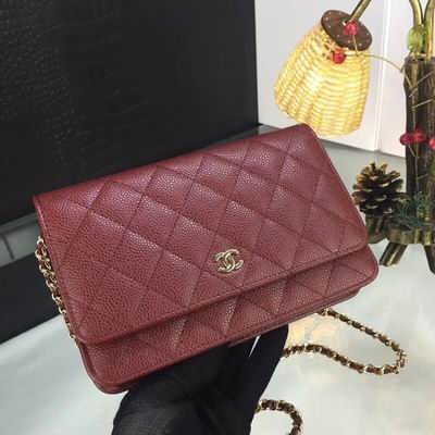 Chanel Classic Wallet on Chain in Burgundy Quilted Grained Leather