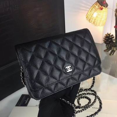 Chanel Classic Wallet on Chain WOC in Black Quilted Caviar Leather