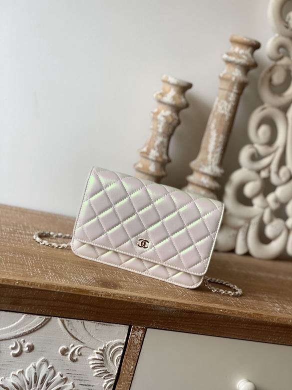 Chanel Wallet on Chain Classic Flap in Iridescent White Quilted Leather