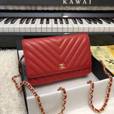 Chanel Wallet on Chain WOC Crossbody Bag in Red Chevron Quilted Leather