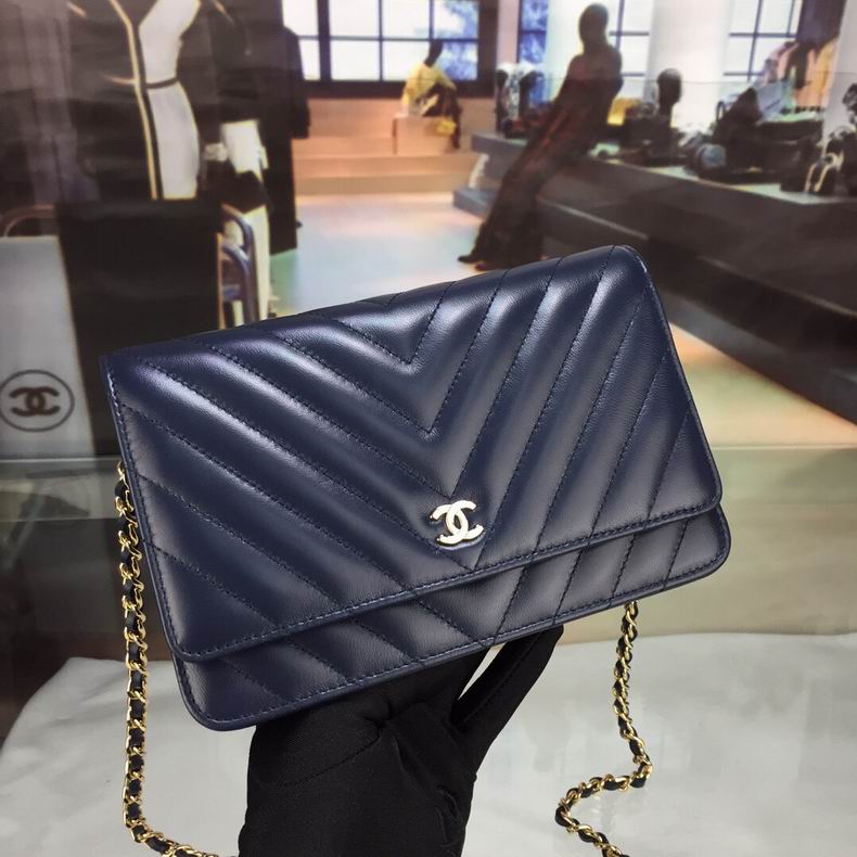 Chanel Wallet on Chain Chevron Flap Crossbody Bag in Navy Lambskin