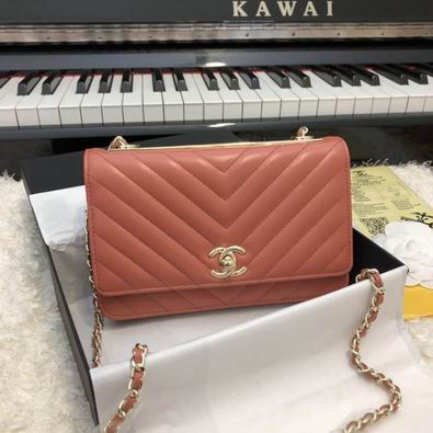 Chanel Trendy CC Chevron Wallet on Chain Bag in Coral Pink Lambskin