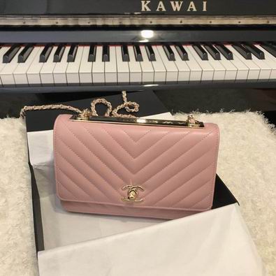Chanel Trendy CC Wallet on Chain in Light Pink Chevron Quilted Leather