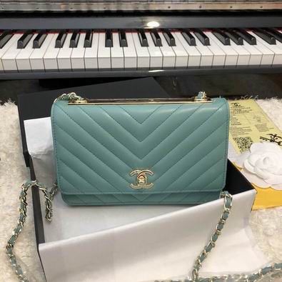 Chanel Trendy CC Wallet on Chain Crossbody in Turquoise Chevron Leather