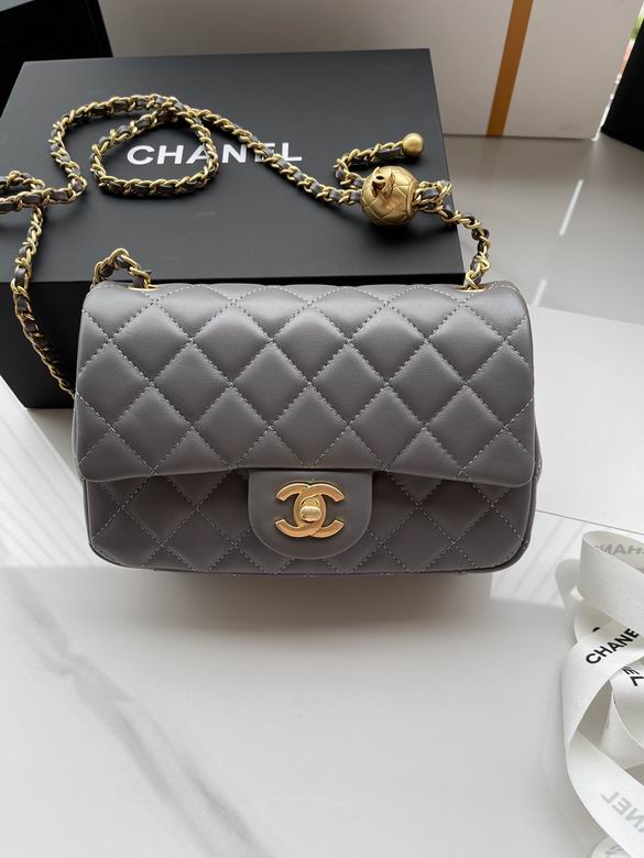 Chanel Mini Flap Bag with Gold Ball Chain in Grey Quilted Lambskin