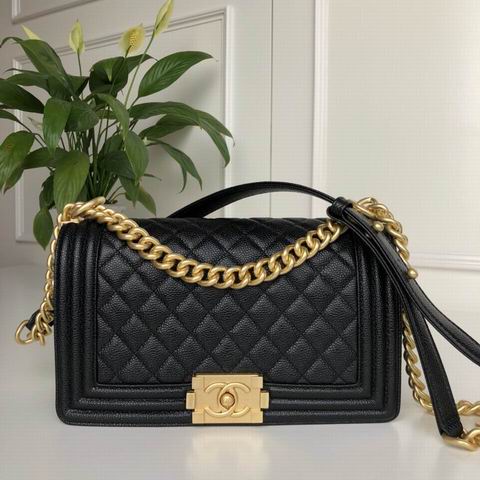 Chanel Boy Bag Old Medium Flap Bag in Black Grained Calfskin, Gold Hardware