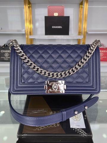 Chanel Boy Chanel Old Medium Flap Bag in Navy Quilted Grained Calfskin