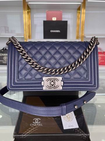 Chanel Boy Old Medium Flap Bag in Navy Grained Calfskin with Ruthenium Hardware