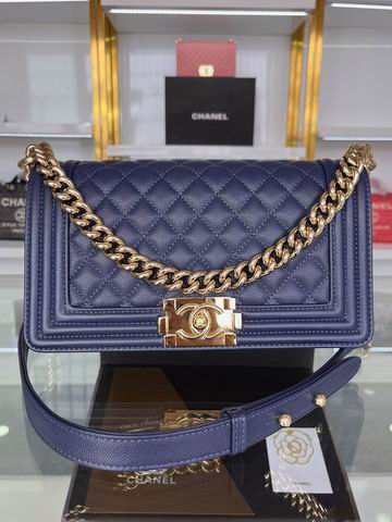 Chanel Boy Old Medium Flap Bag in Navy Grained Calfskin with Gold Hardware