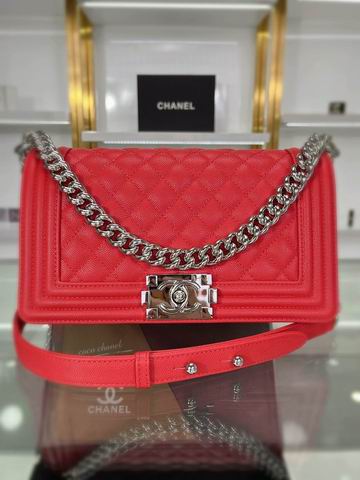 Chanel Boy Old Medium Flap Bag in Red Quilted Grained Calfskin