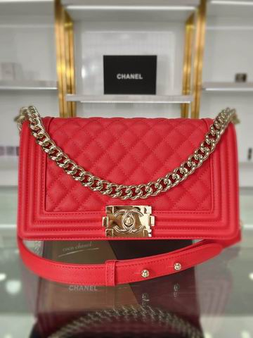 Chanel Boy Old Medium Flap Bag in Red Grained Calfskin with Gold Hardware