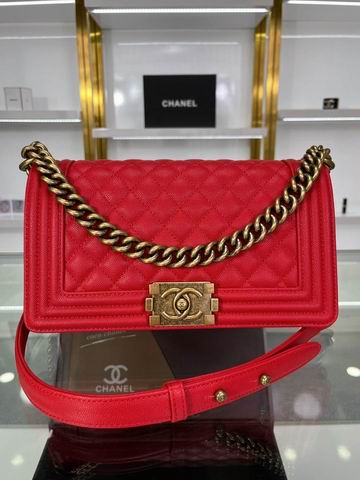 Chanel Boy Old Medium Flap Bag in Red Grained Calfskin with Antique Gold Hardware