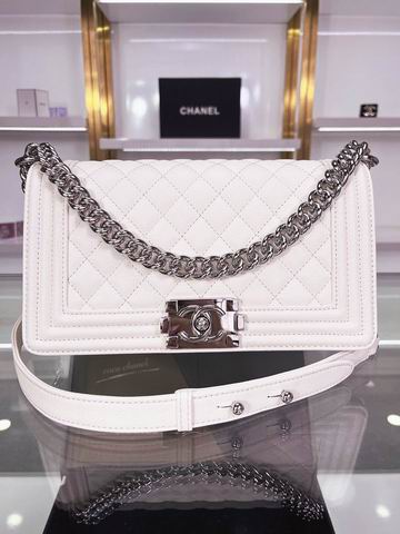 Chanel Boy Bag Old Medium Flap Bag in White Quilted Leather, Silver Hardware