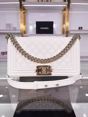 Chanel Boy Bag Old Medium Flap in White Quilted Leather with Gold Hardware